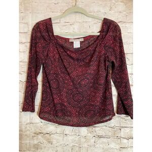 Tehen Par Poles Top Womens XL Maroon Medallion Print Square Neck Mesh Semi Sheer